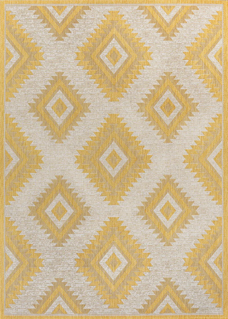 8' X 10' Yellow And Cream Moroccan Indoor Outdoor Area Rug - GreatEagleInc