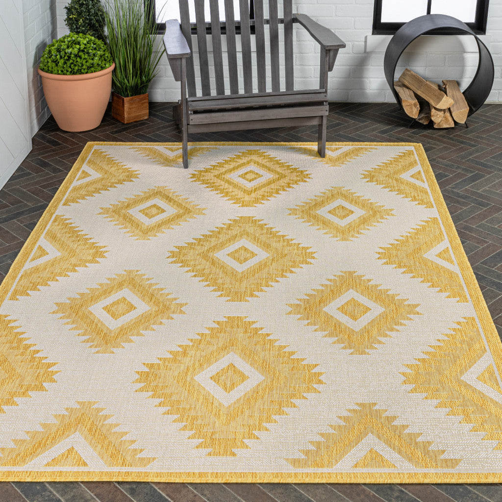 8' X 10' Yellow And Cream Moroccan Indoor Outdoor Area Rug - GreatEagleInc