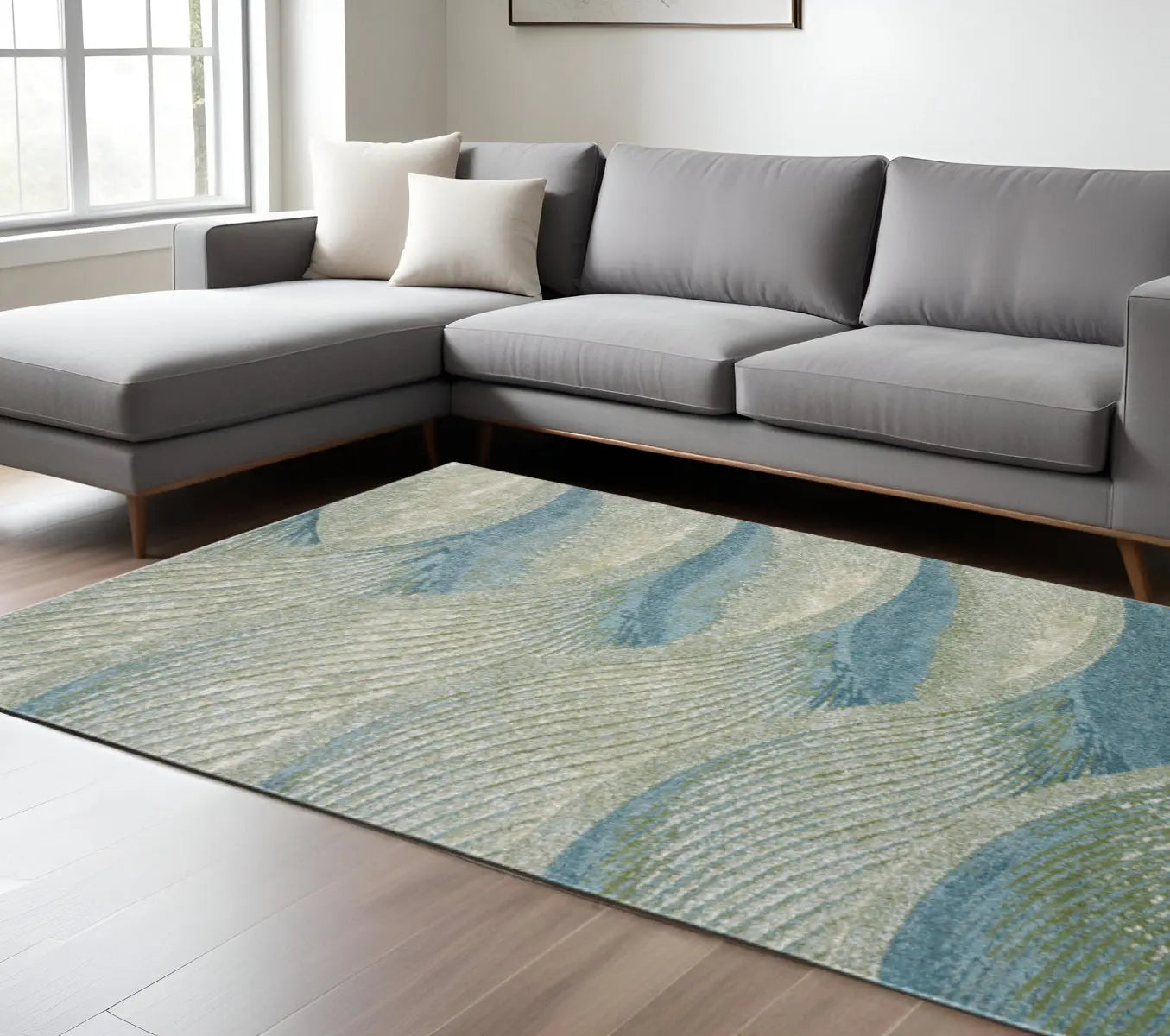 8' X 11' Beige Blue And Sage Abstract Area Rug Homeroots Home Decor