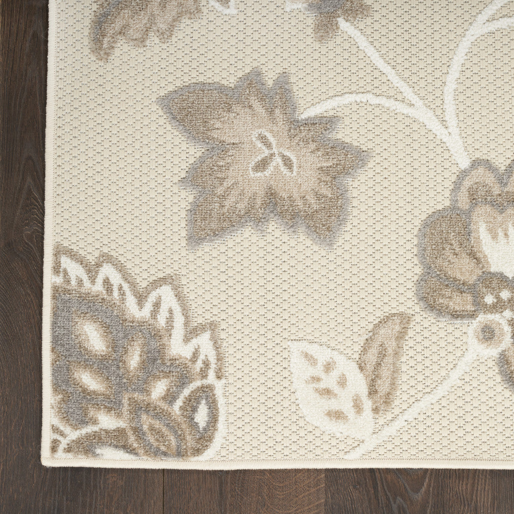 8' X 11' Beige Floral Non Skid Indoor Outdoor Area Rug Homeroots Outdoor