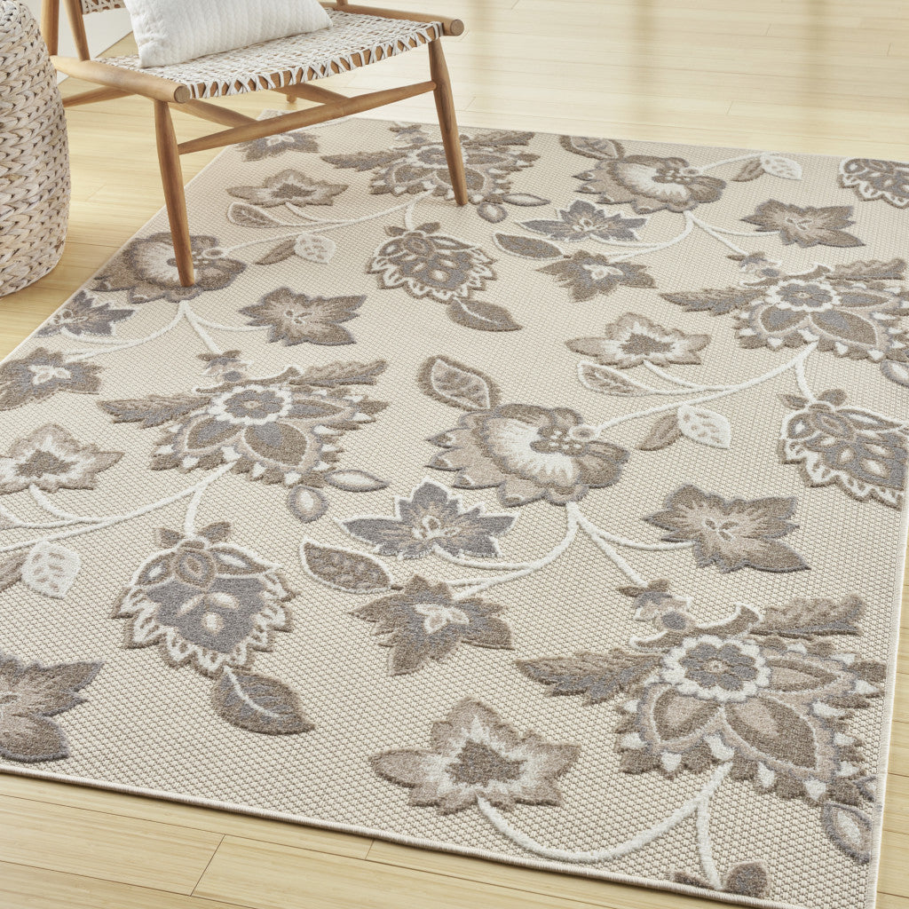 8' X 11' Beige Floral Non Skid Indoor Outdoor Area Rug Homeroots Outdoor