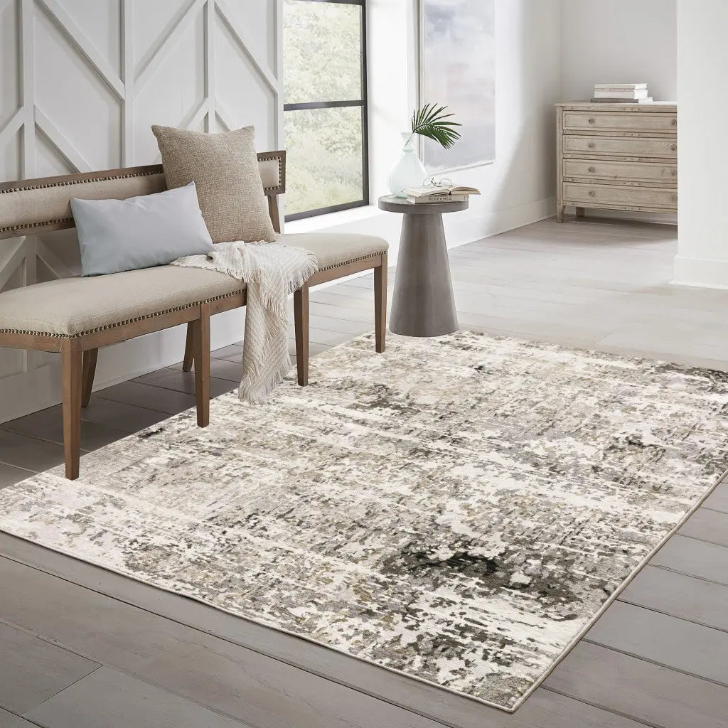 8' X 11' Beige Grey Ivory Tan And Brown Abstract Power Loom Stain Resistant Area Rug Homeroots Home Decor