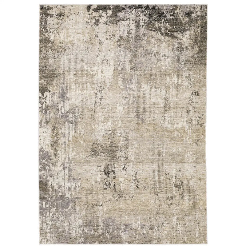 8' X 11' Beige Grey Ivory Tan And Brown Abstract Power Loom Stain Resistant Area Rug Homeroots Home Decor