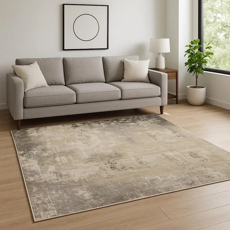 8' X 11' Beige Grey Ivory Tan And Brown Abstract Power Loom Stain Resistant Area Rug Homeroots Home Decor