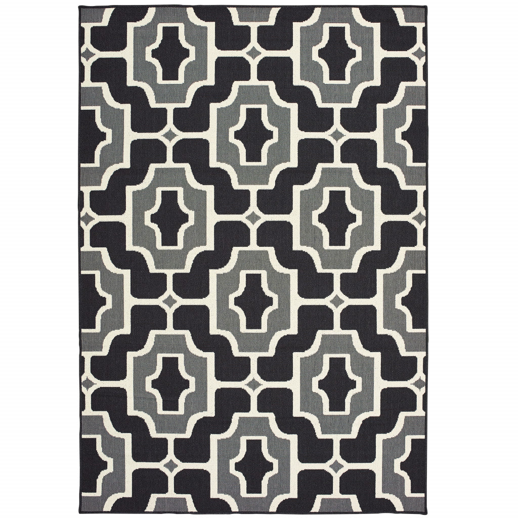 8' X 11' Black and Gray Geometric Stain Resistant Indoor Outdoor Area Rug Homeroots Outdoor