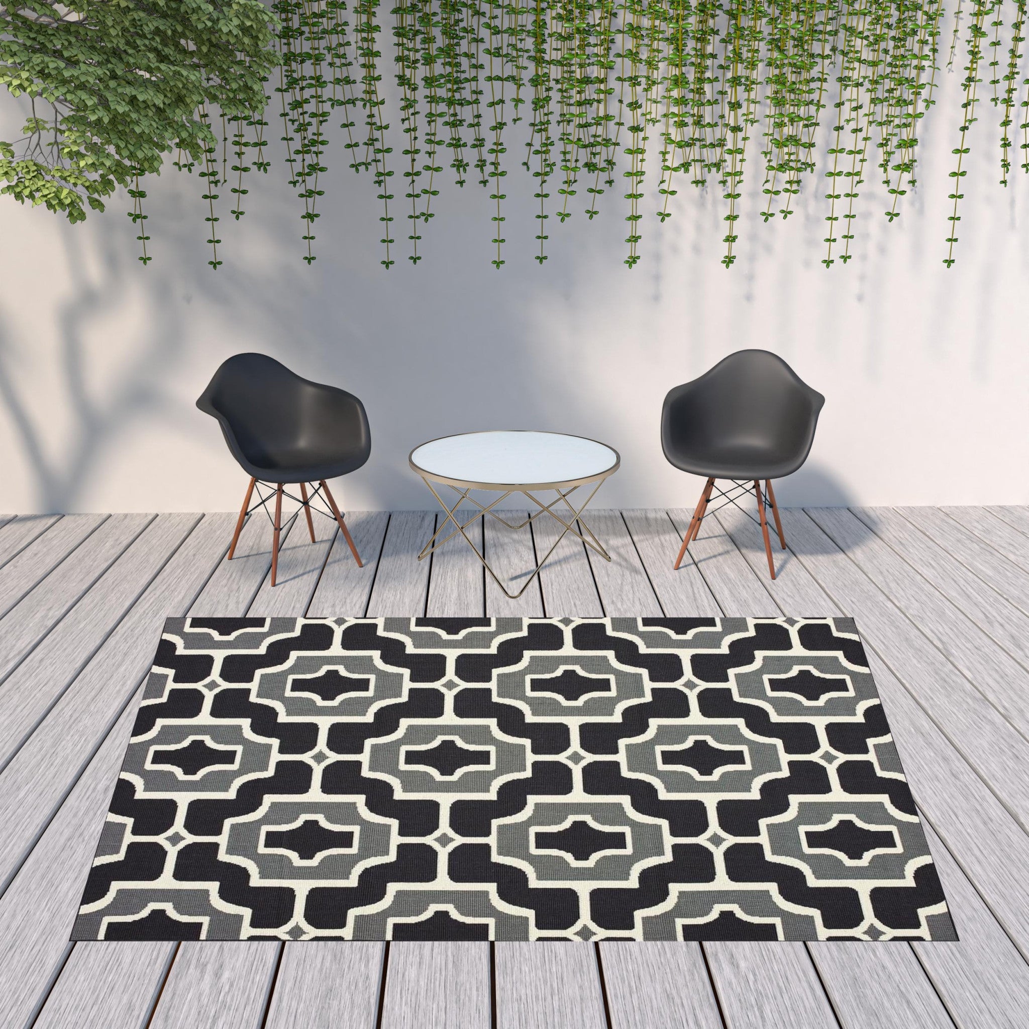 8' X 11' Black and Gray Geometric Stain Resistant Indoor Outdoor Area Rug Homeroots Outdoor