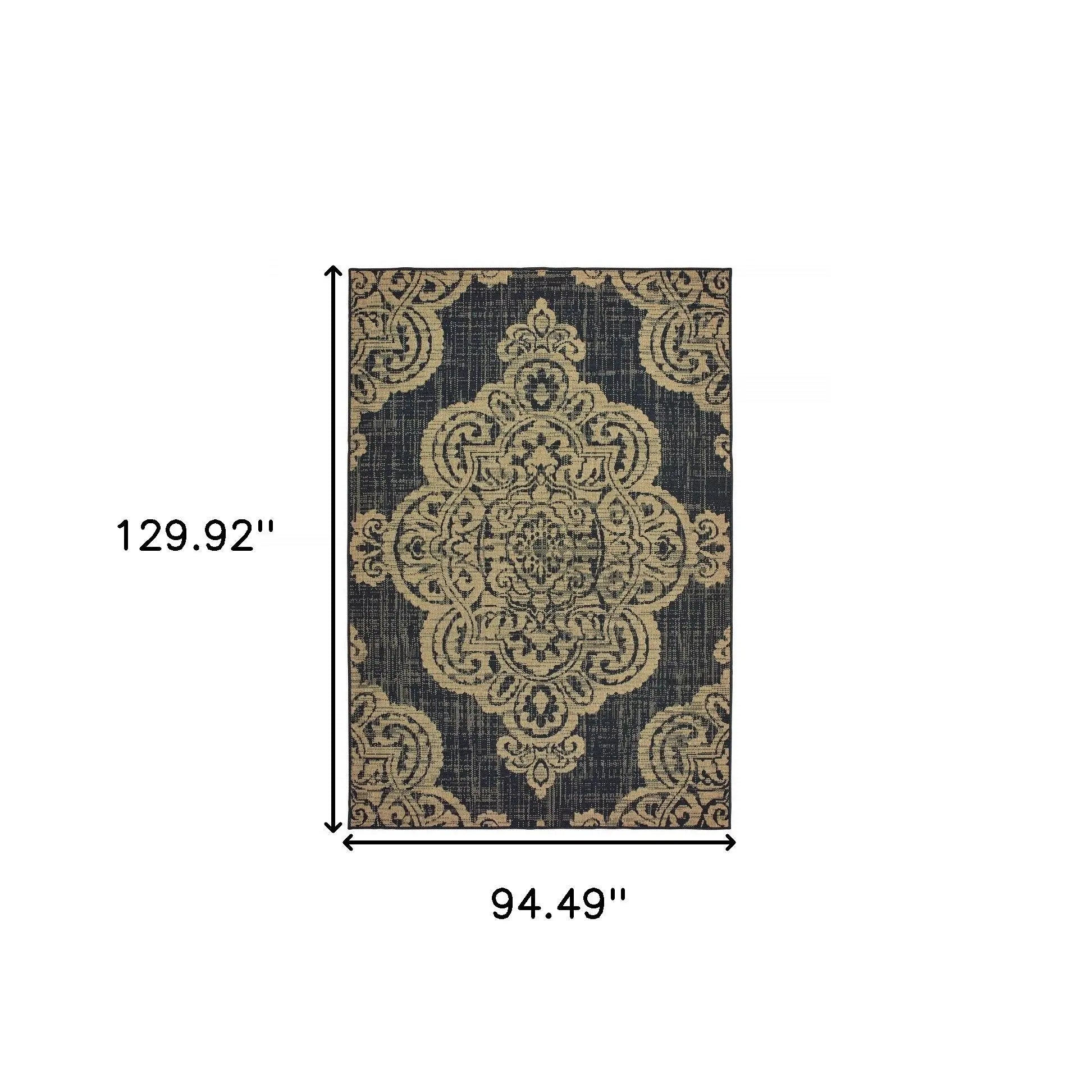 8' X 11' Black and Tan Oriental Stain Resistant Indoor Outdoor Area Rug Homeroots Outdoor
