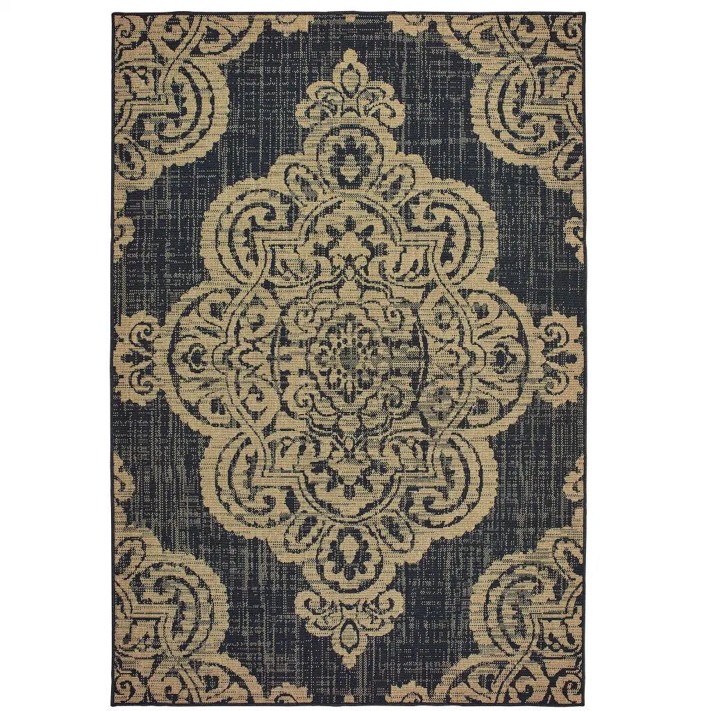 8' X 11' Black and Tan Oriental Stain Resistant Indoor Outdoor Area Rug Homeroots Outdoor