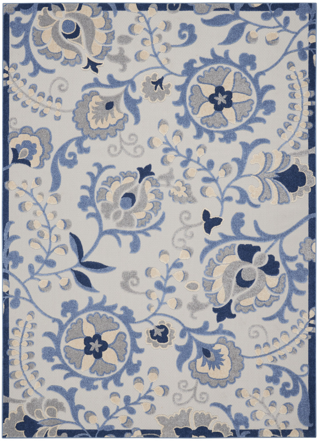 8' X 11' Blue And Gray Floral Indoor Outdoor Area Rug Homeroots Outdoor