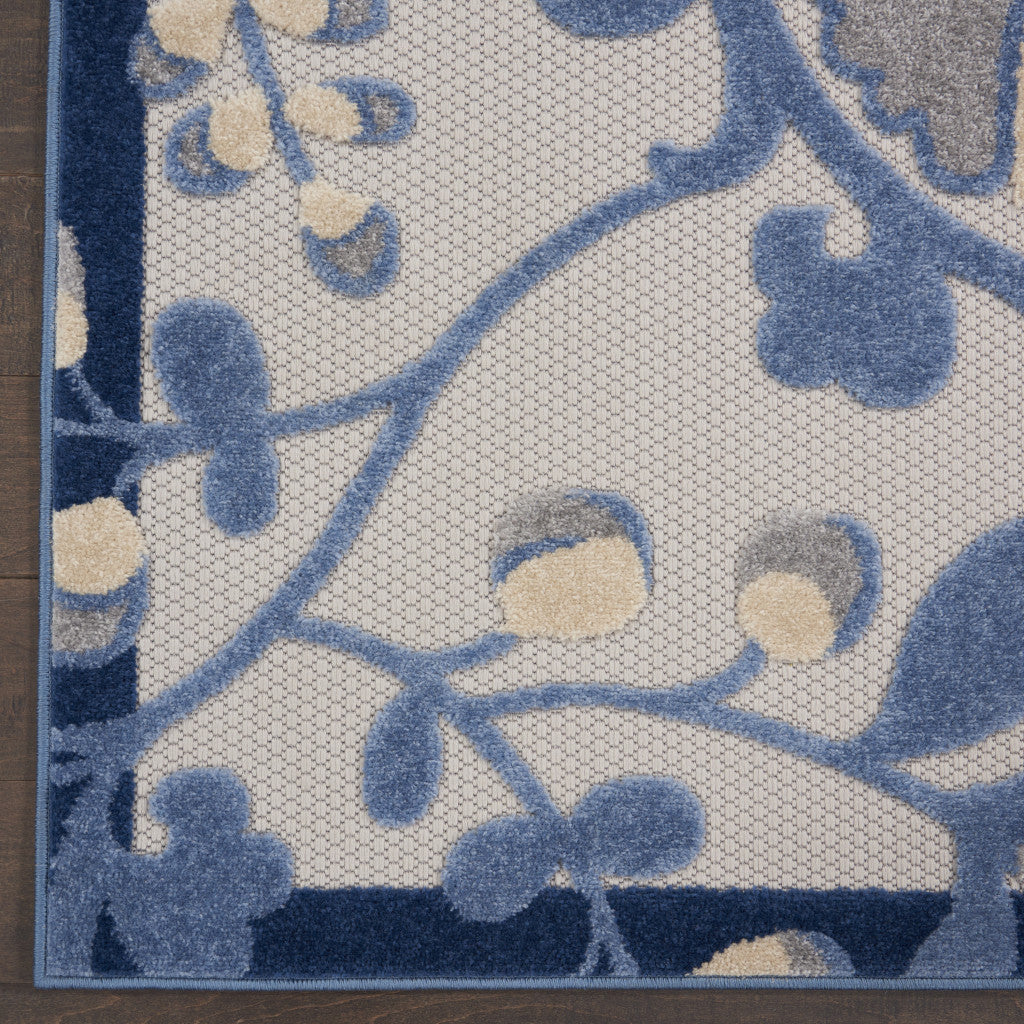 8' X 11' Blue And Gray Floral Indoor Outdoor Area Rug Homeroots Outdoor