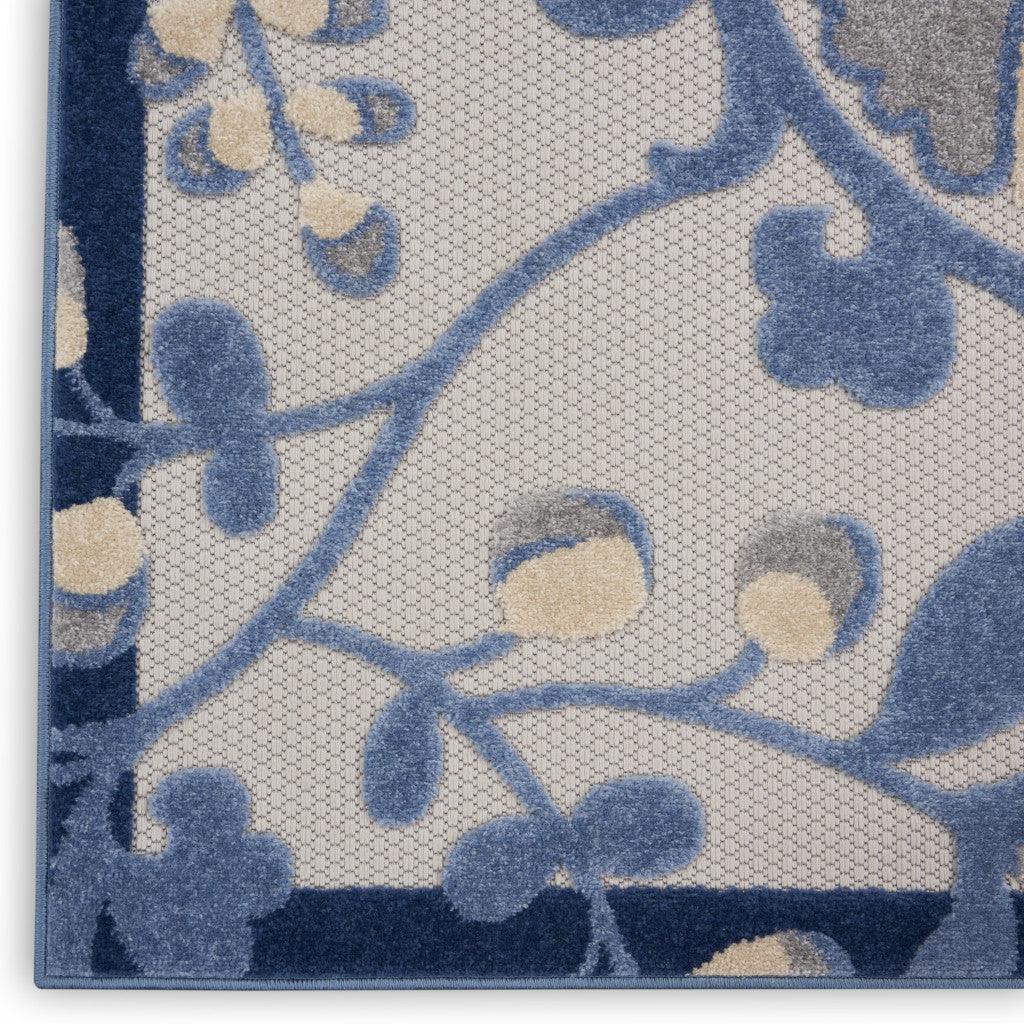 8' X 11' Blue And Gray Floral Indoor Outdoor Area Rug Homeroots Outdoor