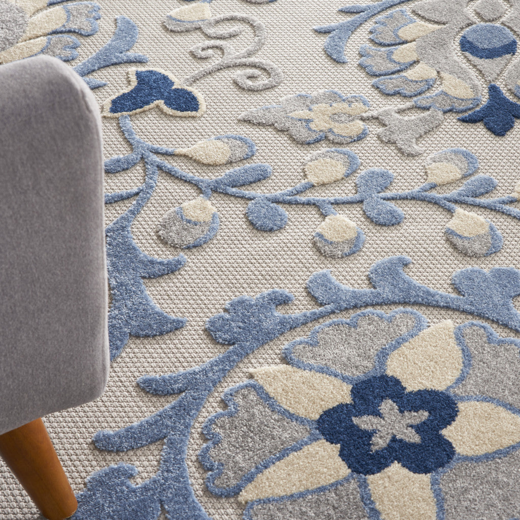8' X 11' Blue And Gray Floral Indoor Outdoor Area Rug Homeroots Outdoor