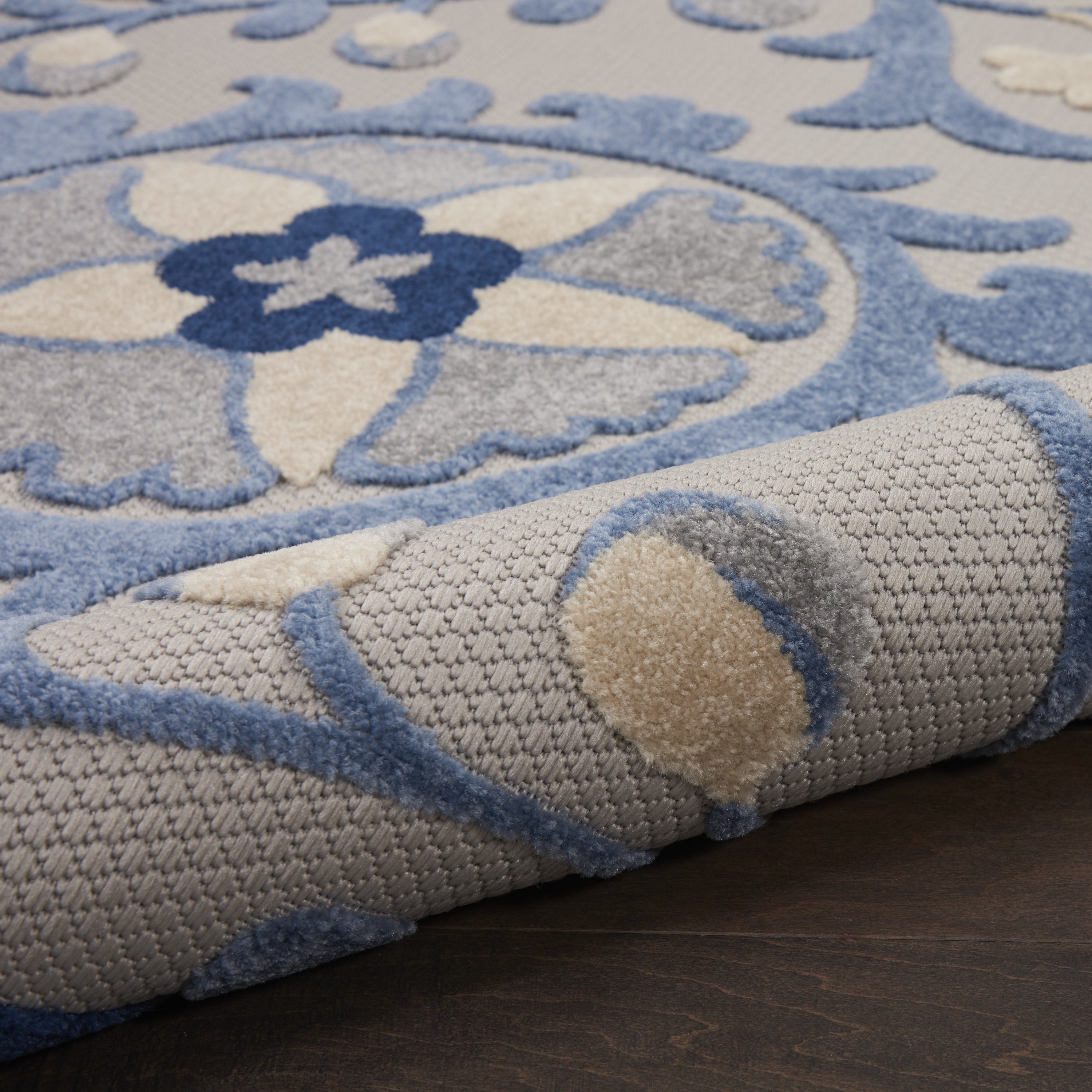 8' X 11' Blue And Gray Floral Indoor Outdoor Area Rug Homeroots Outdoor