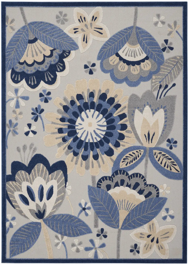 8' X 11' Blue And Gray Floral Indoor Outdoor Area Rug Homeroots Outdoor