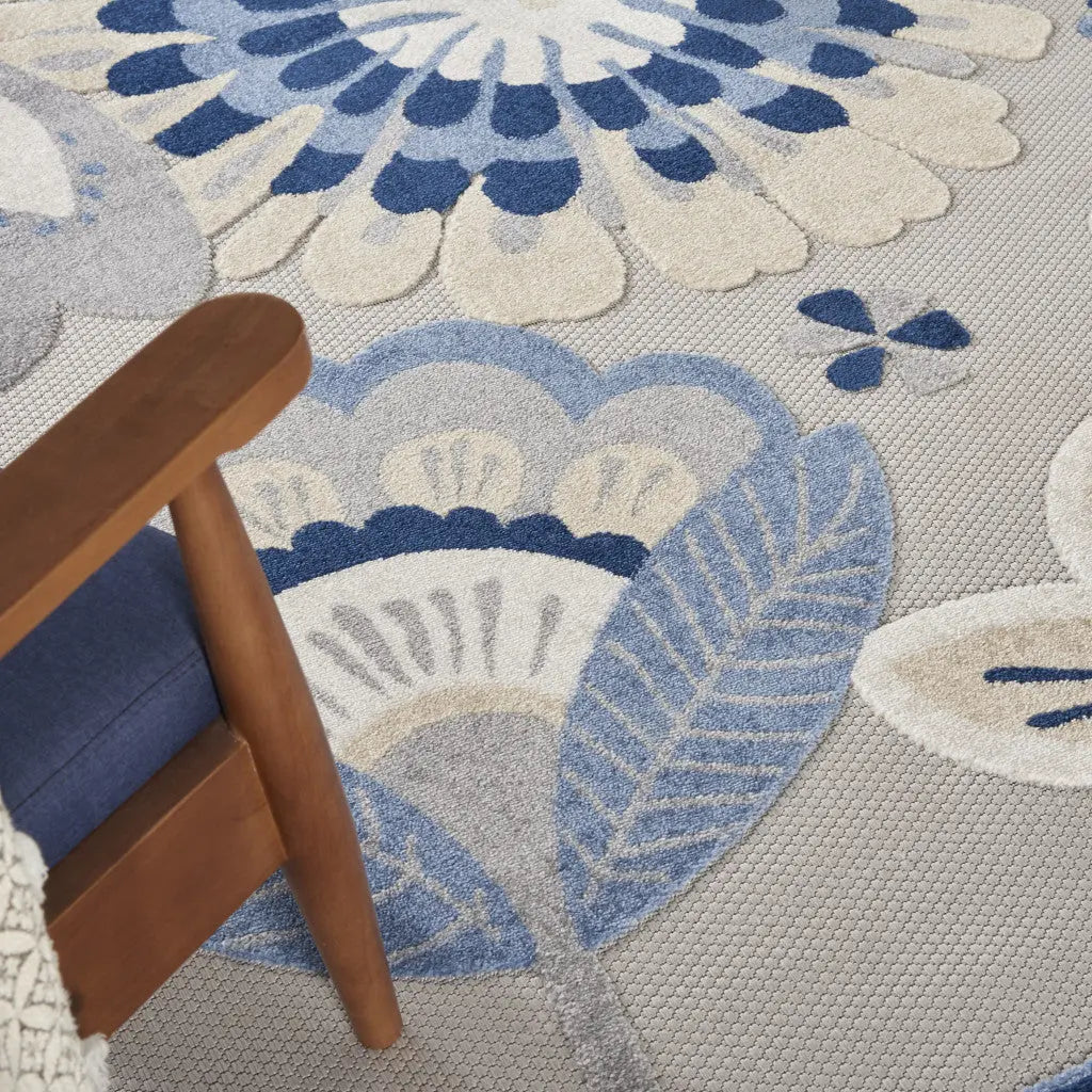 8' X 11' Blue And Gray Floral Indoor Outdoor Area Rug Homeroots Outdoor