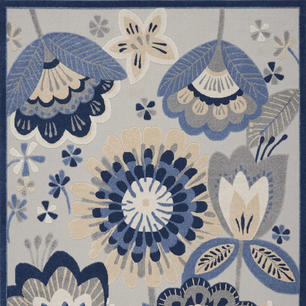 8' X 11' Blue And Gray Floral Indoor Outdoor Area Rug Homeroots Outdoor