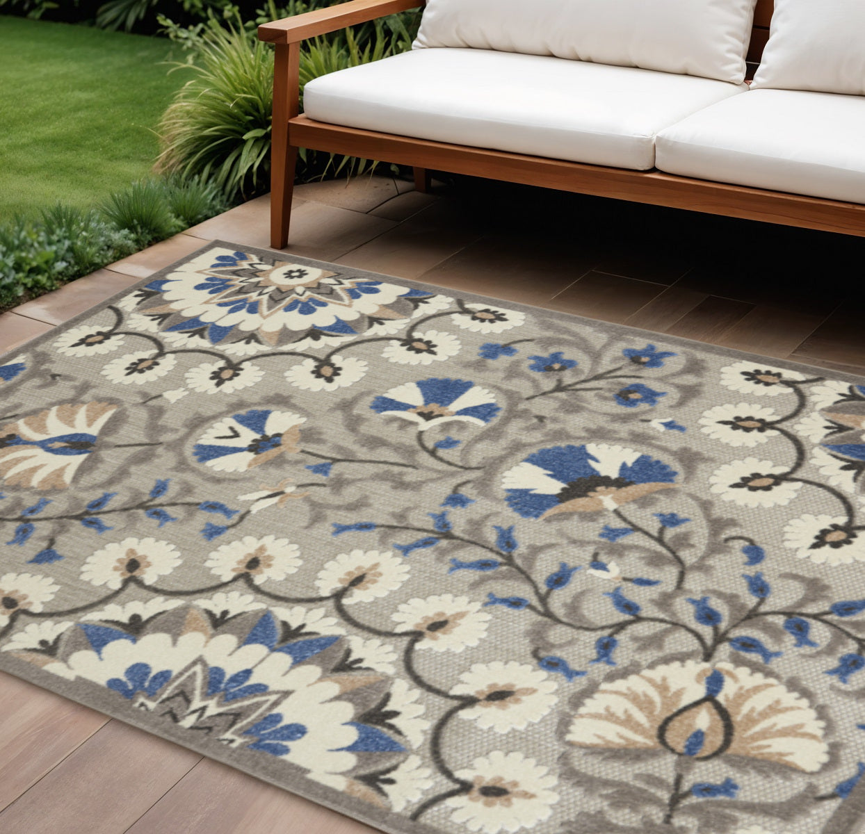 8' X 11' Blue And Gray Indoor Outdoor Area Rug - GreatEagleInc