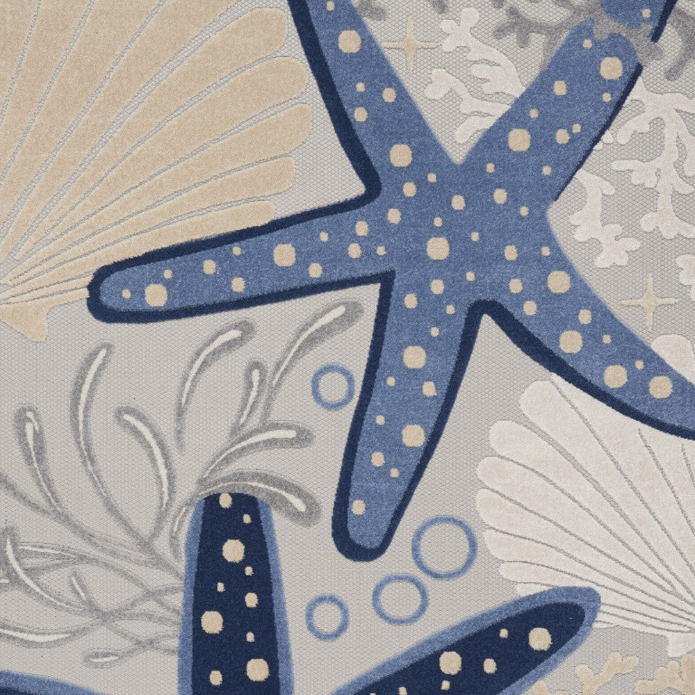 8' X 11' Blue And Gray Starfish Indoor Outdoor Area Rug Homeroots Outdoor