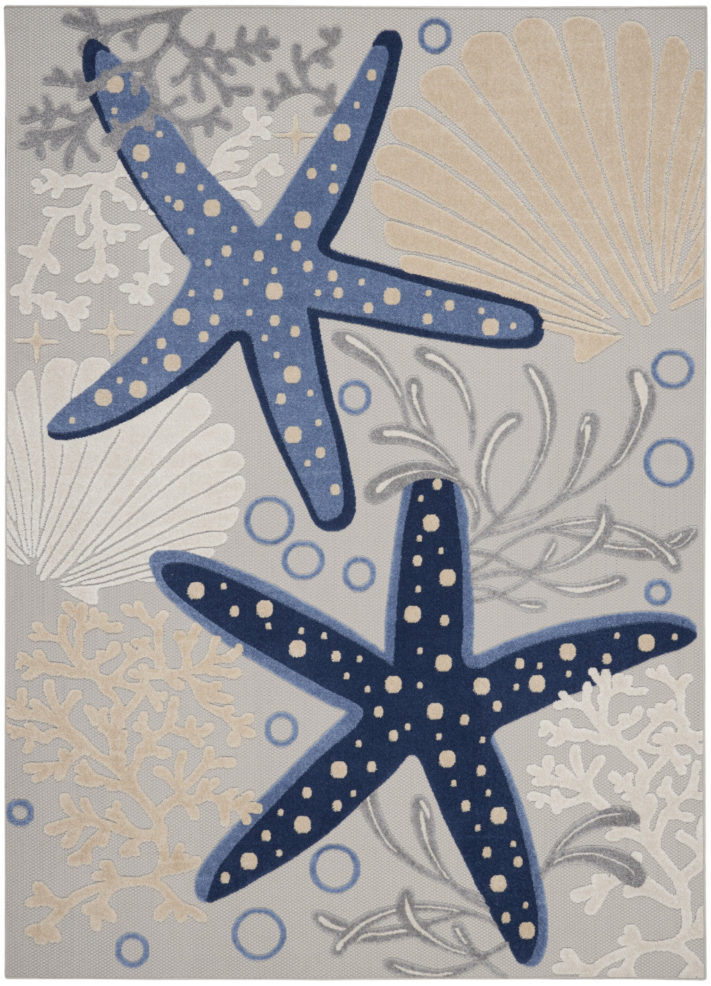 8' X 11' Blue And Gray Starfish Indoor Outdoor Area Rug Homeroots Outdoor