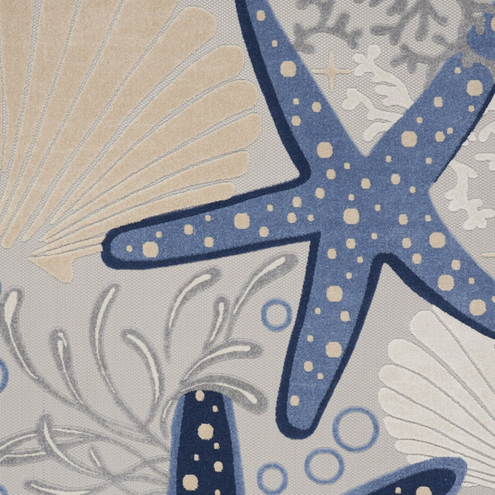 8' X 11' Blue And Gray Starfish Indoor Outdoor Area Rug Homeroots Outdoor