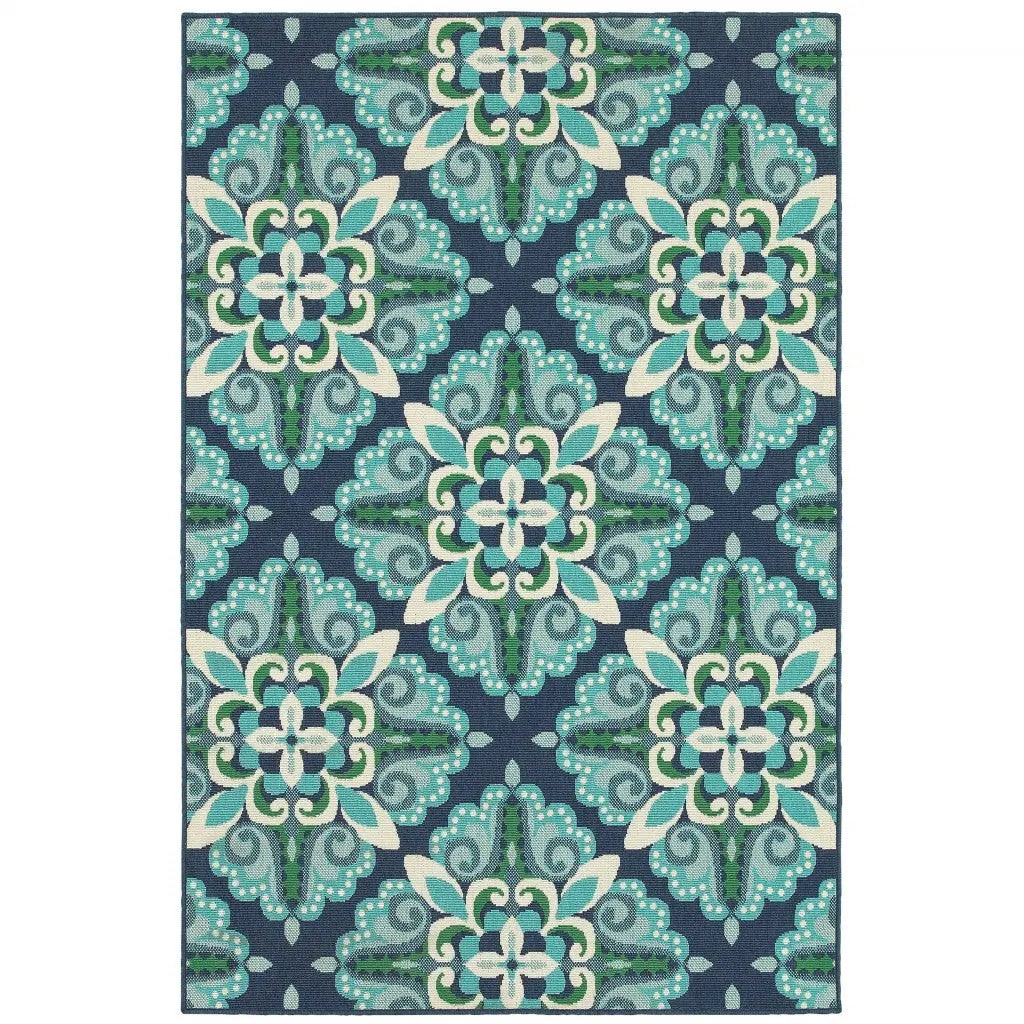 8' X 11' Blue And Green Indoor Outdoor Area Rug Homeroots Outdoor