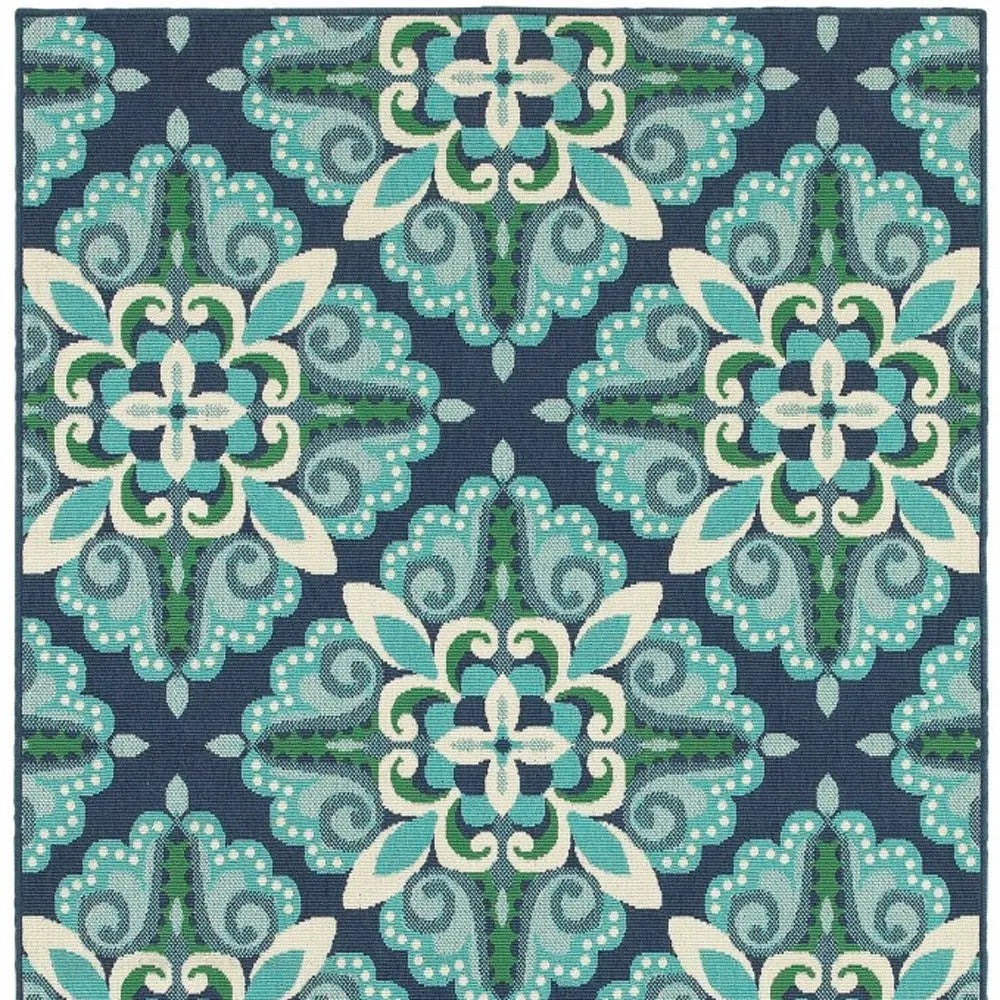8' X 11' Blue And Green Indoor Outdoor Area Rug Homeroots Outdoor