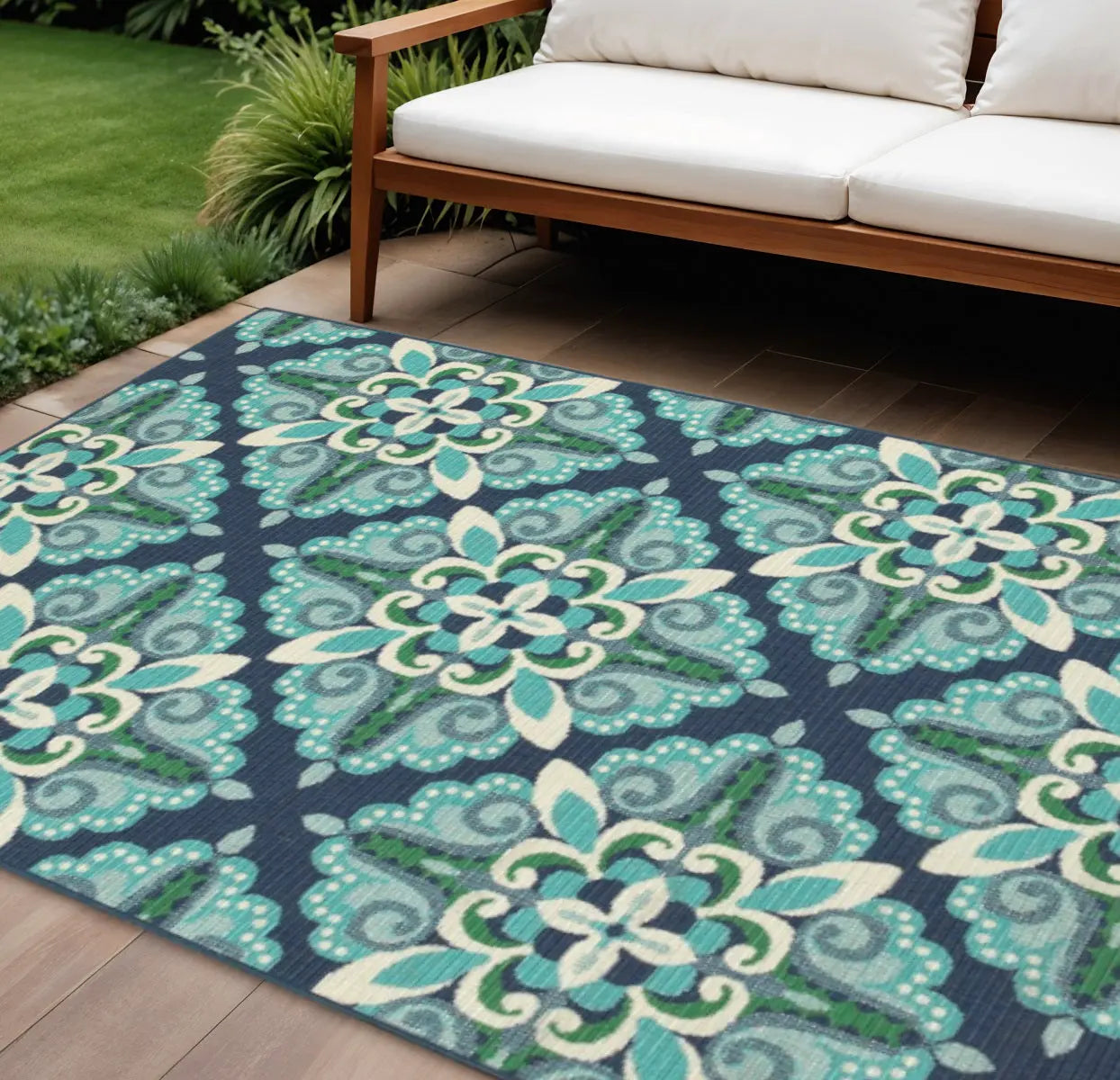 8' X 11' Blue And Green Indoor Outdoor Area Rug Homeroots Outdoor
