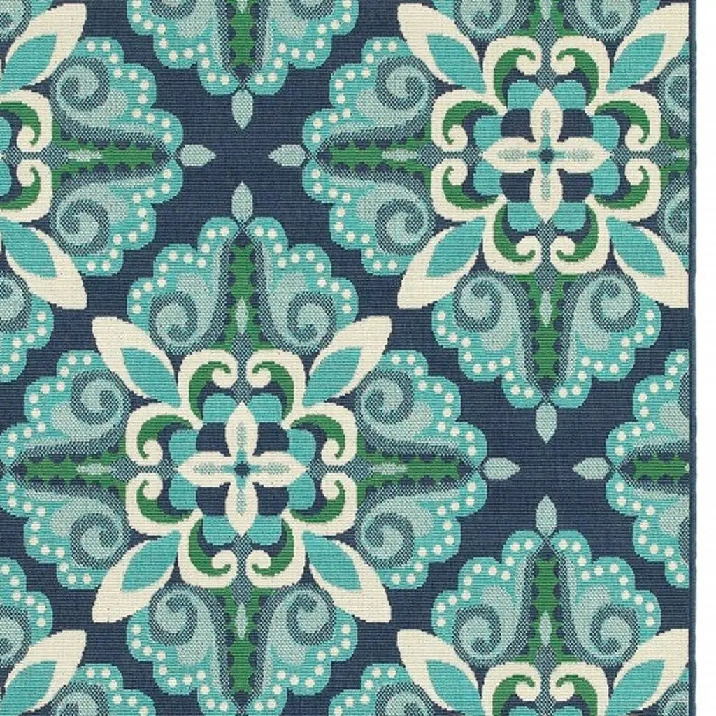8' X 11' Blue And Green Indoor Outdoor Area Rug Homeroots Outdoor