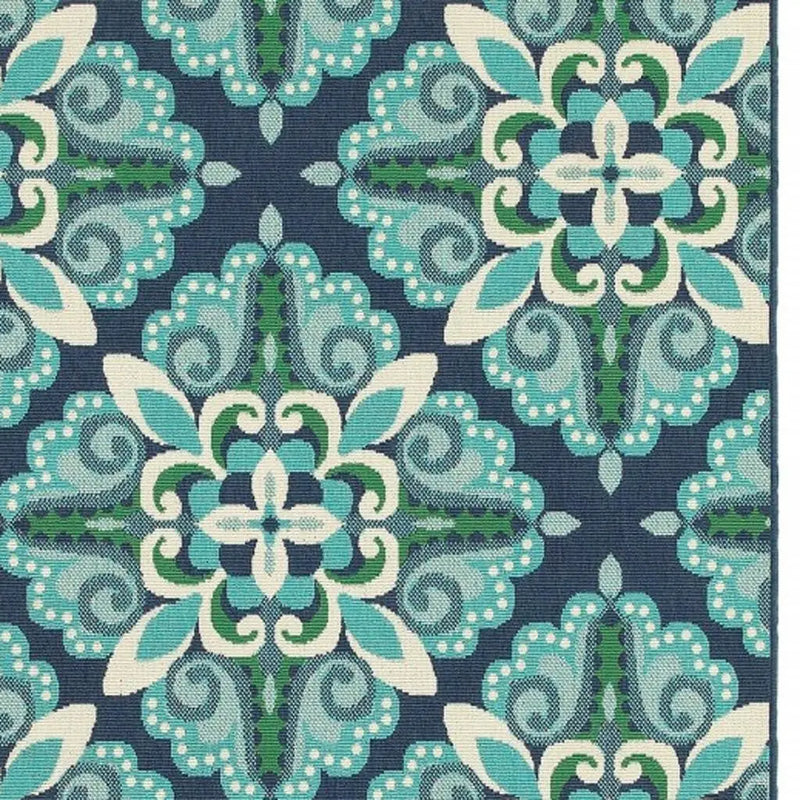 8' X 11' Blue And Green Indoor Outdoor Area Rug Homeroots Outdoor