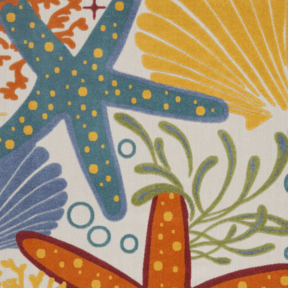 8' X 11' Blue And Yellow Starfish Indoor Outdoor Area Rug Homeroots Outdoor