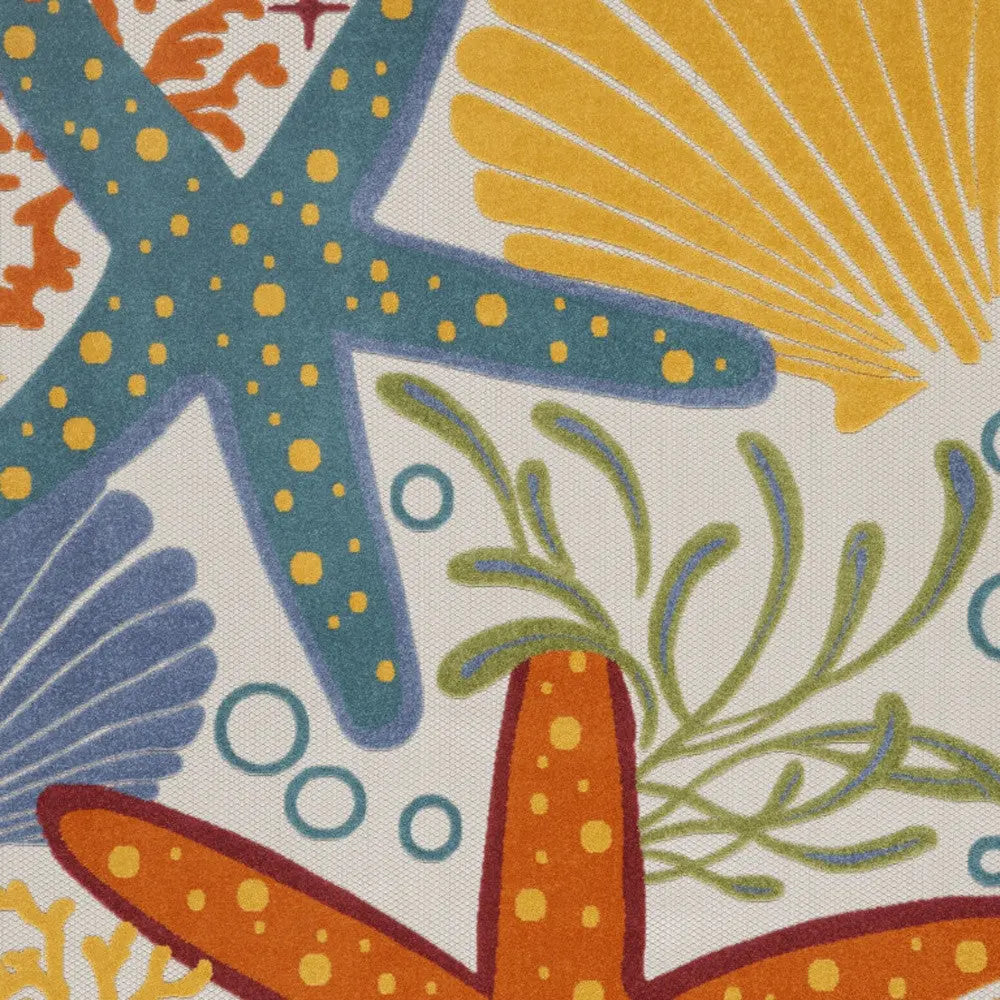 8' X 11' Blue And Yellow Starfish Indoor Outdoor Area Rug Homeroots Outdoor