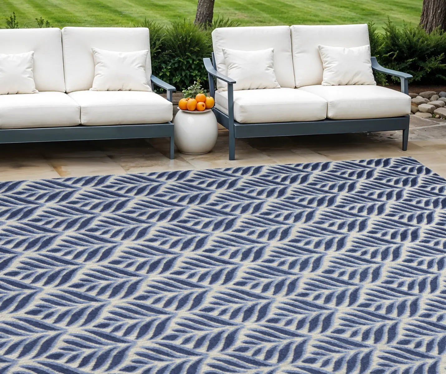 8' X 11' Blue Floral Non Skid Indoor Outdoor Area Rug Homeroots Outdoor