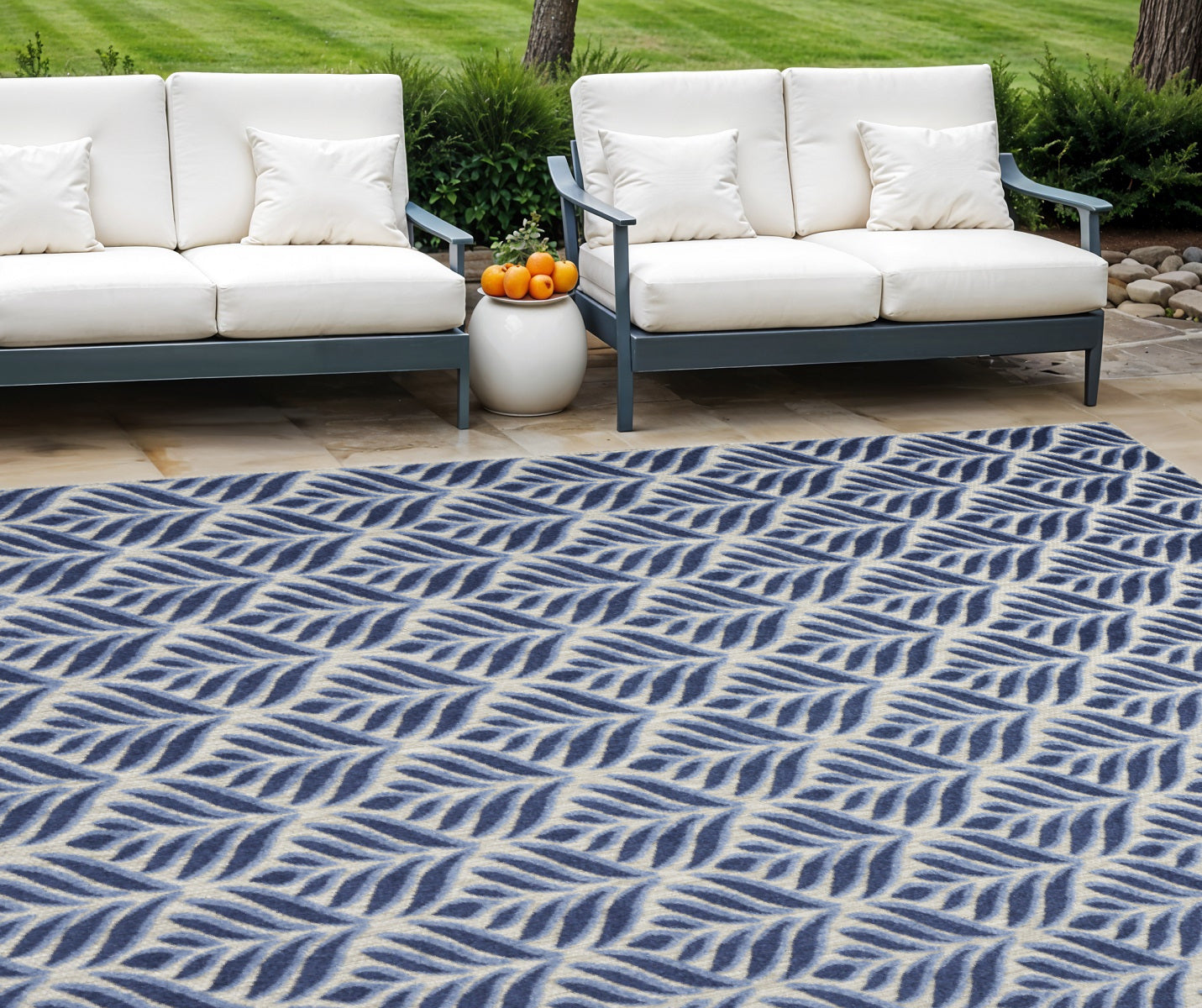 8' X 11' Blue Floral Non Skid Indoor Outdoor Area Rug Homeroots Outdoor