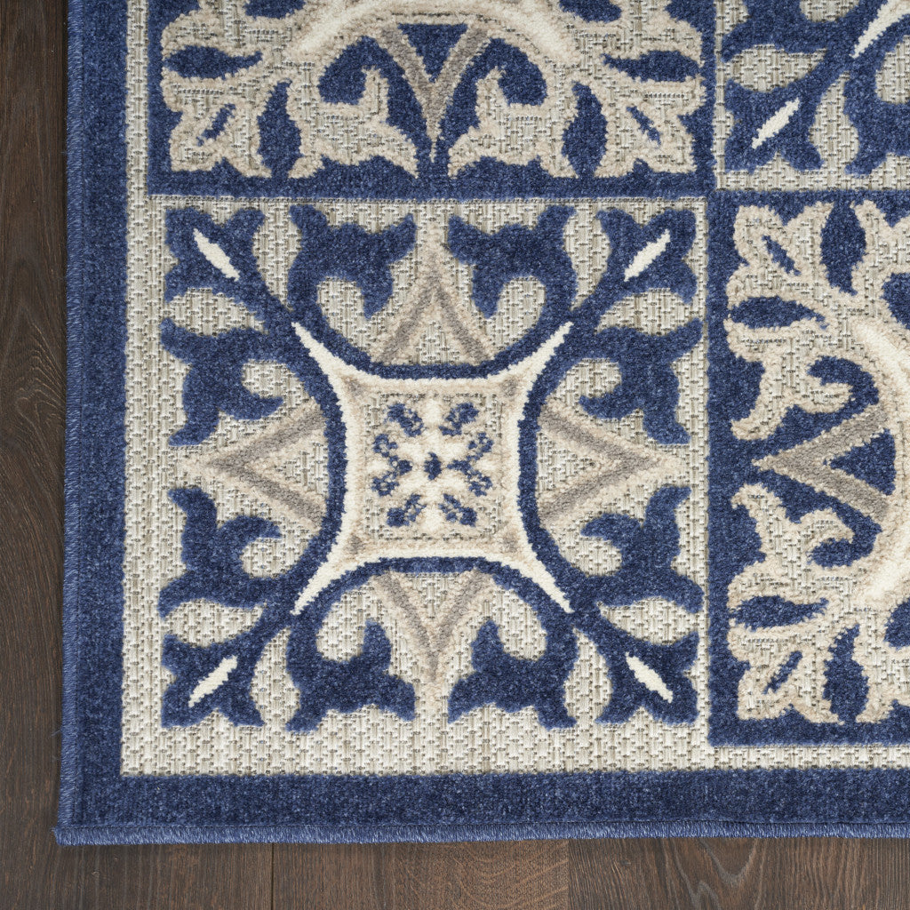 8' X 11' Blue Geometric Non Skid Indoor Outdoor Area Rug Homeroots Outdoor