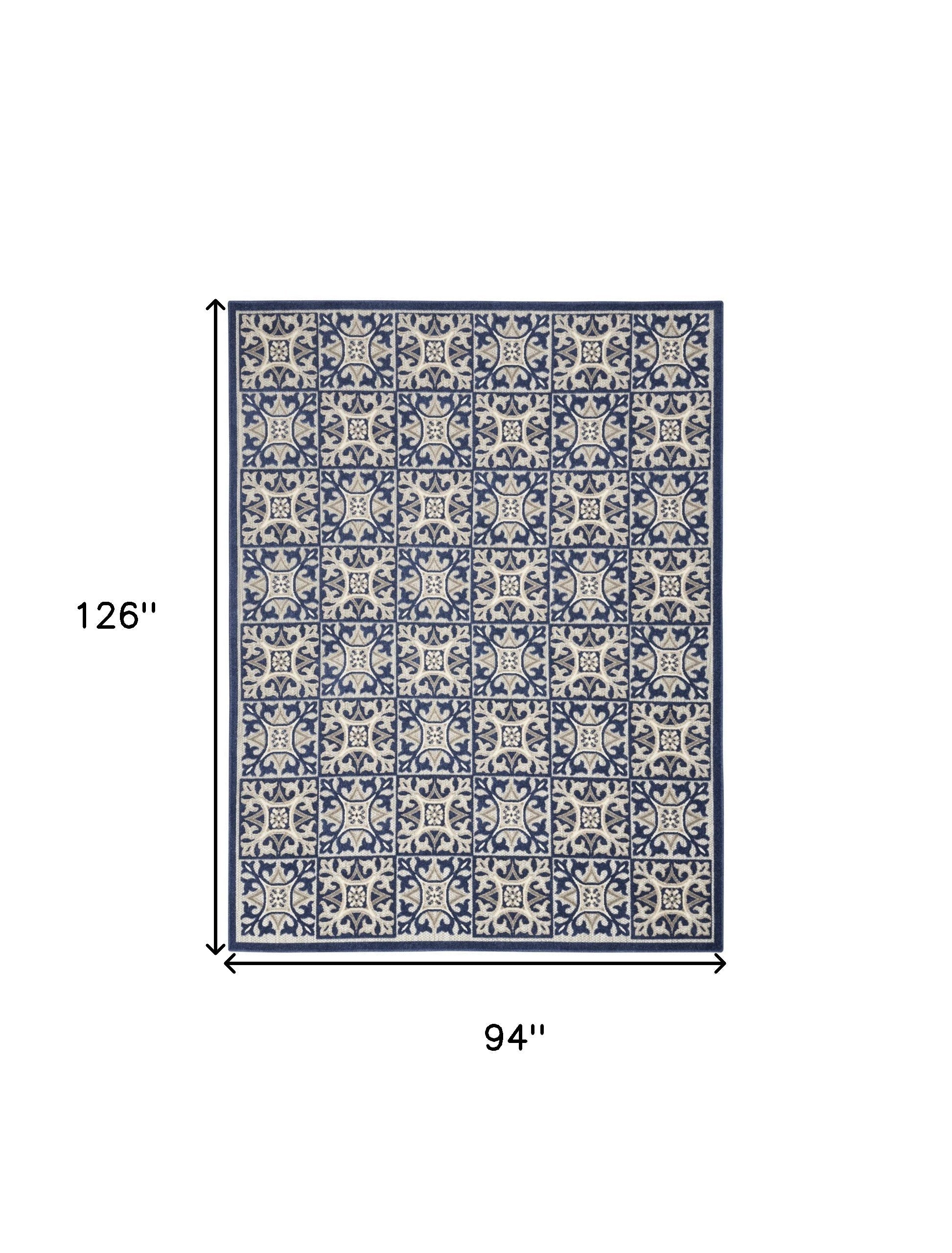 8' X 11' Blue Geometric Non Skid Indoor Outdoor Area Rug Homeroots Outdoor