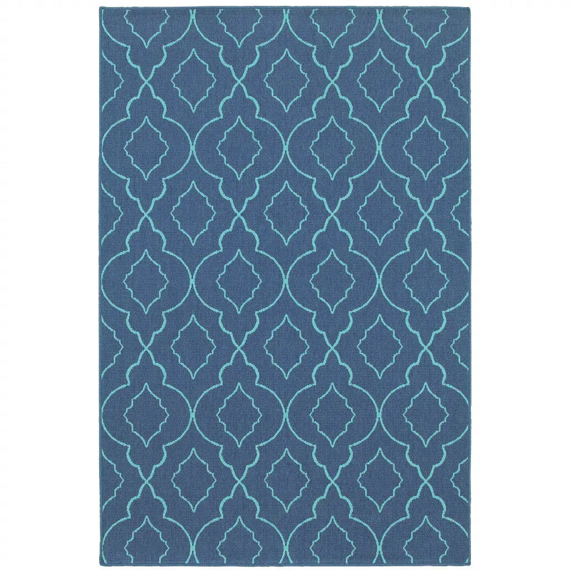 8' X 11' Blue Geometric Stain Resistant Indoor Outdoor Area Rug Homeroots Outdoor