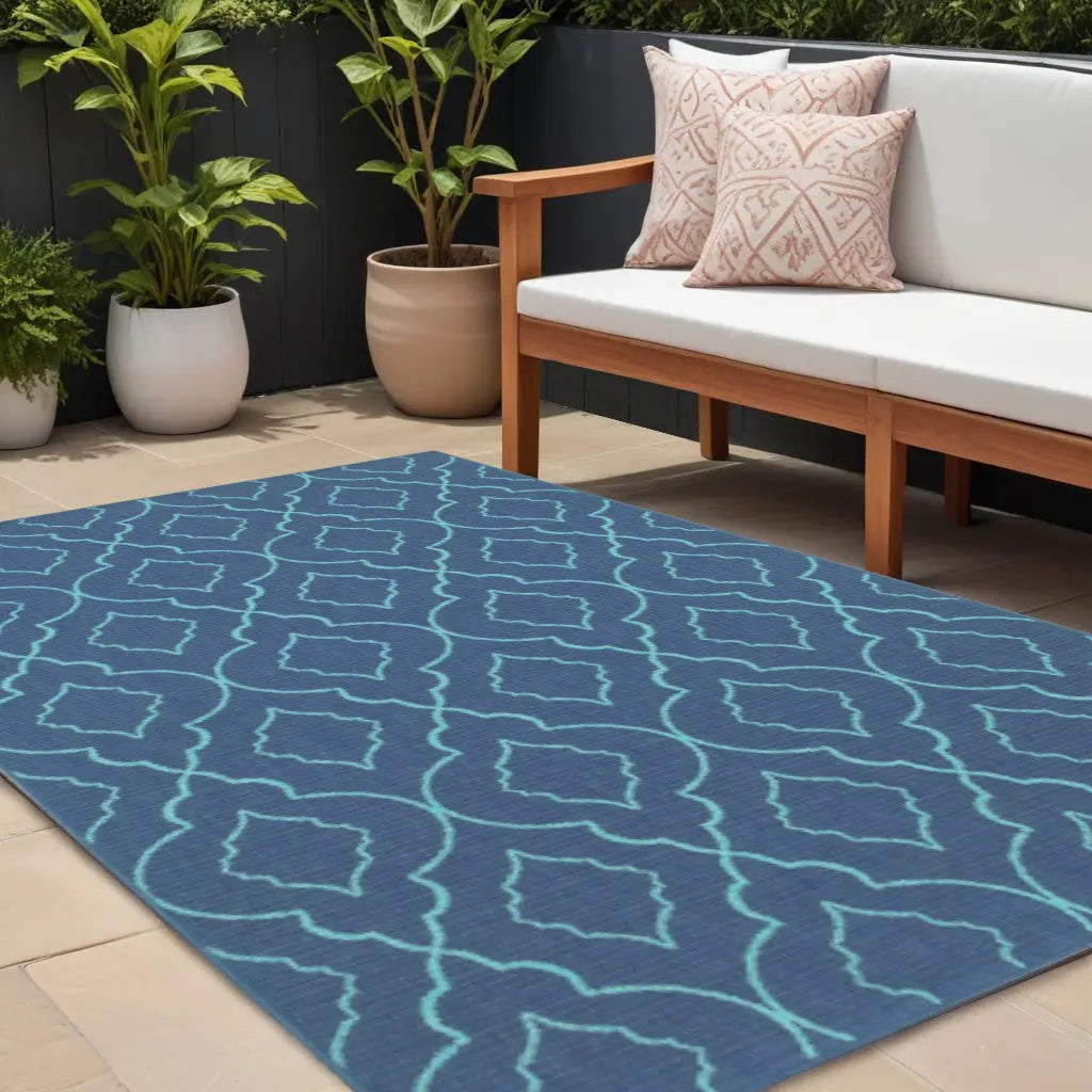 8' X 11' Blue Geometric Stain Resistant Indoor Outdoor Area Rug Homeroots Outdoor