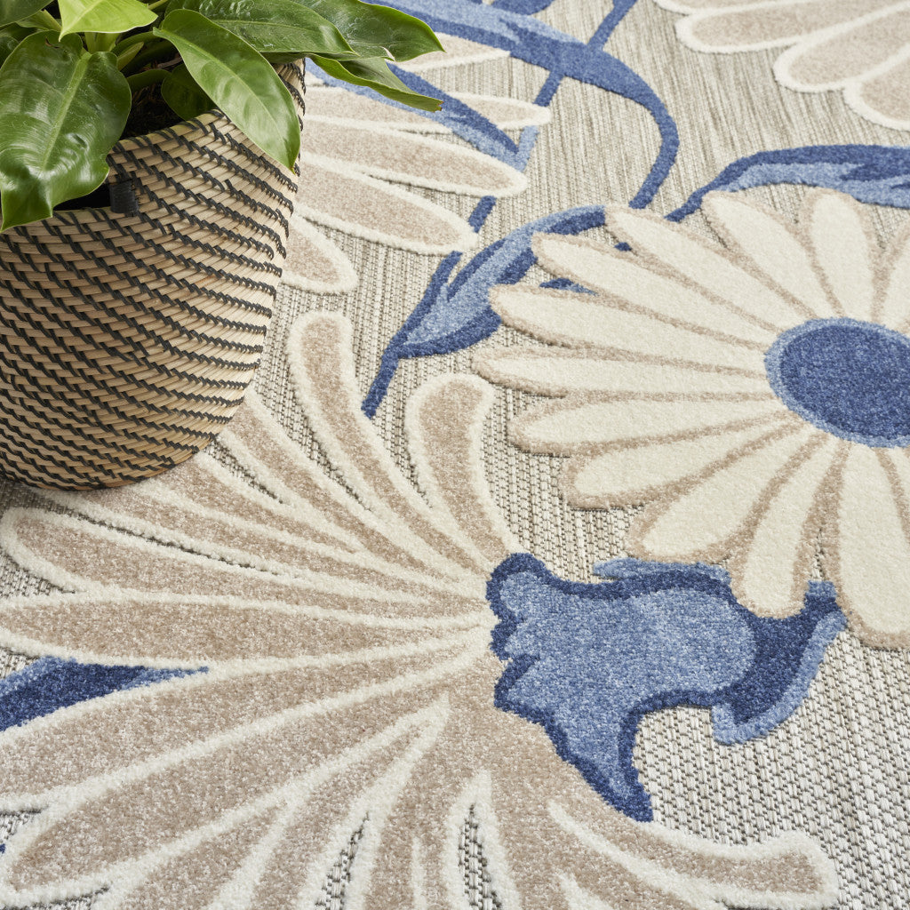 8' X 11' Blue and Gray Floral Non Skid Indoor Outdoor Area Rug Homeroots Outdoor