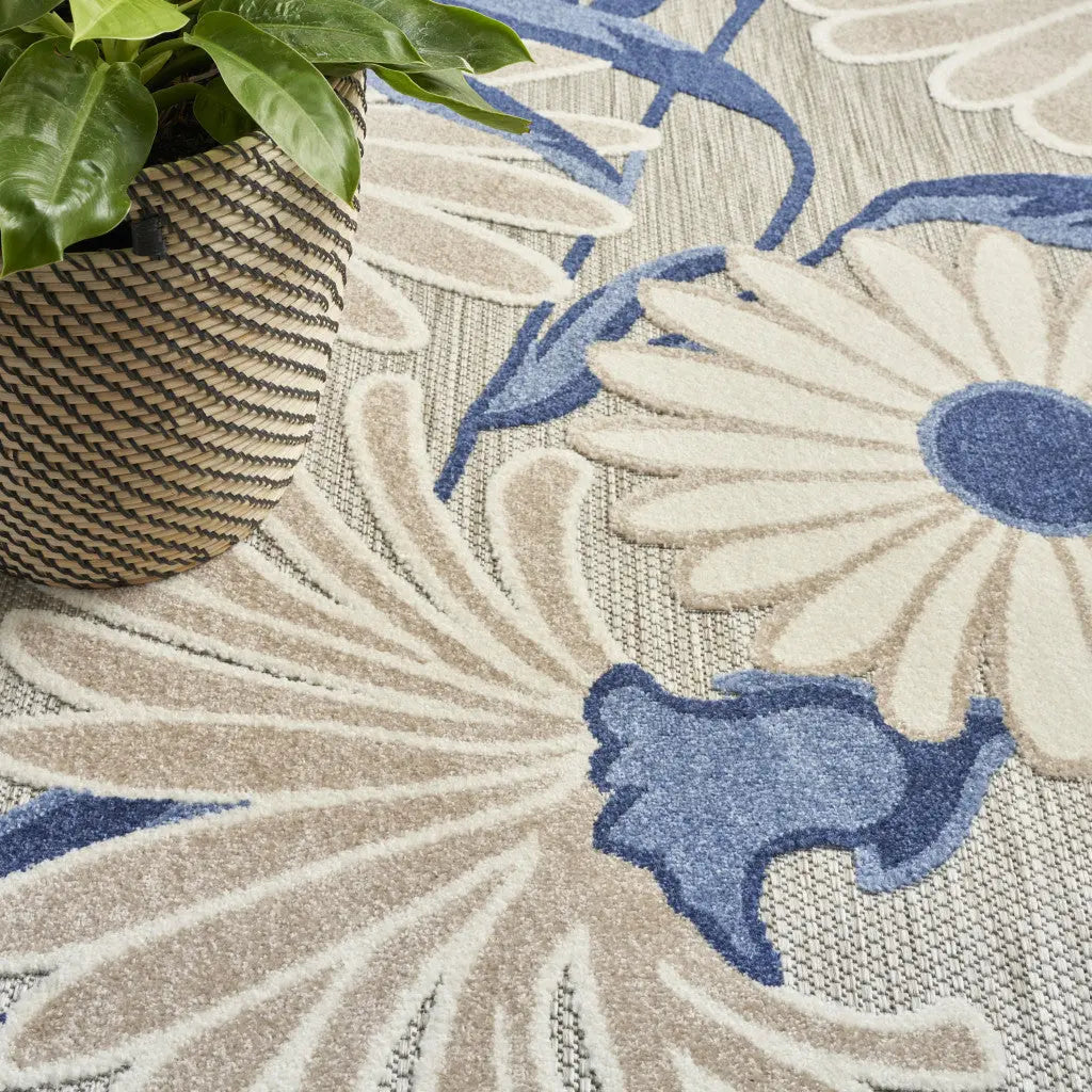 8' X 11' Blue and Gray Floral Non Skid Indoor Outdoor Area Rug Homeroots Outdoor