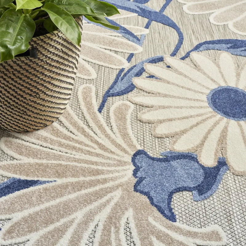 8' X 11' Blue and Gray Floral Non Skid Indoor Outdoor Area Rug Homeroots Outdoor