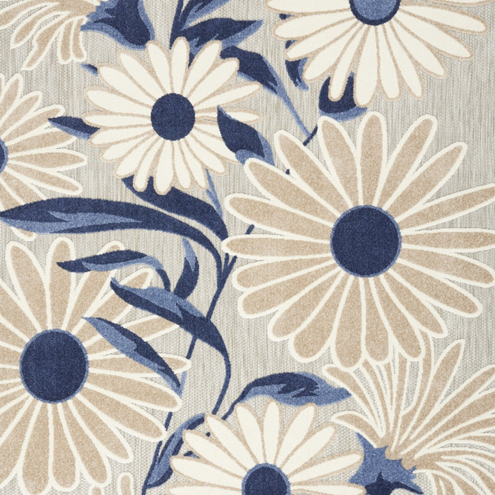 8' X 11' Blue and Gray Floral Non Skid Indoor Outdoor Area Rug Homeroots Outdoor