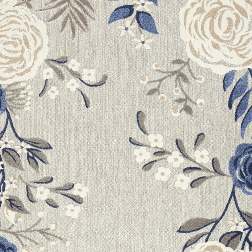 8' X 11' Blue and Gray Floral Non Skid Indoor Outdoor Area Rug Homeroots Outdoor