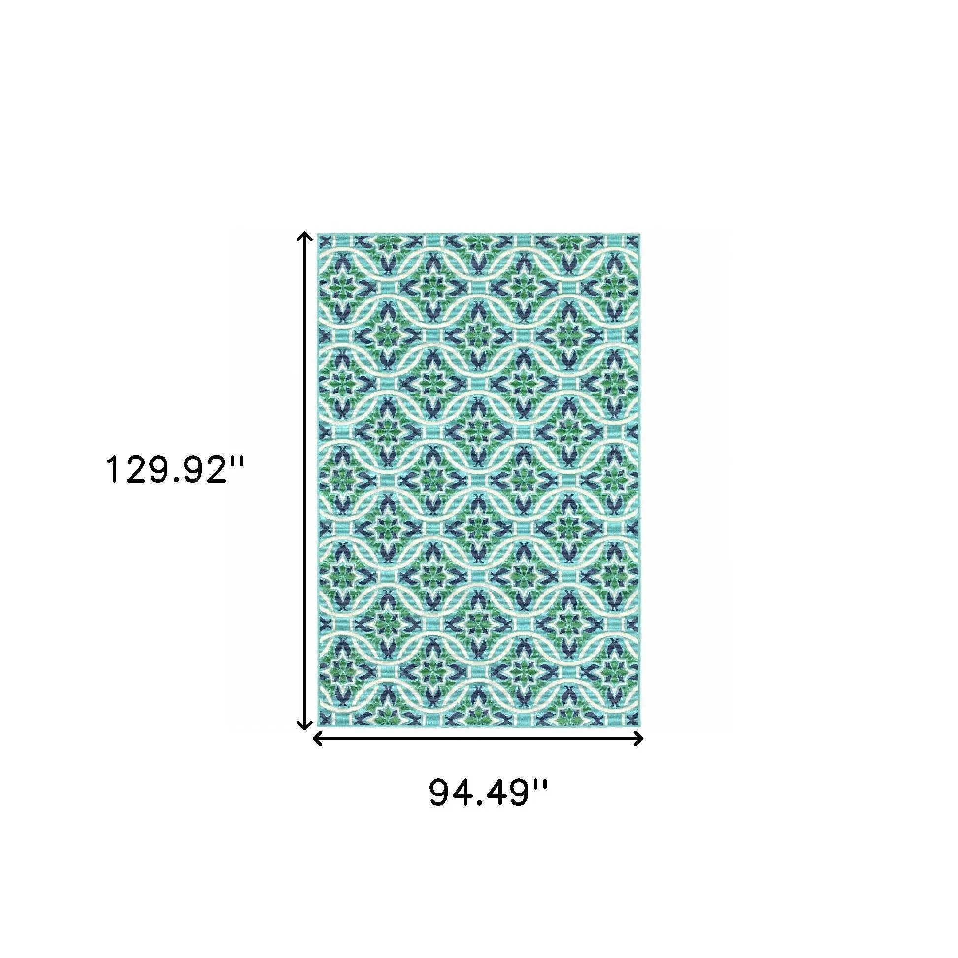8' X 11' Blue and Green Geometric Stain Resistant Indoor Outdoor Area Rug Homeroots Outdoor