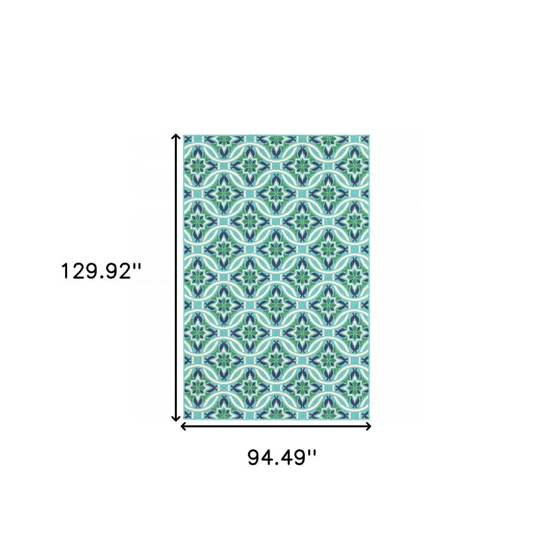 8' X 11' Blue and Green Geometric Stain Resistant Indoor Outdoor Area Rug Homeroots Outdoor