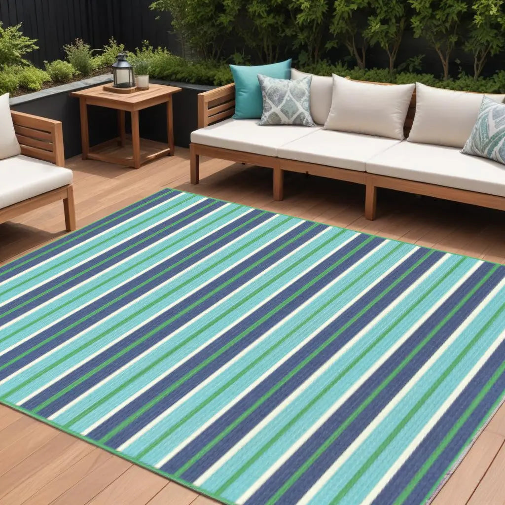 8' X 11' Blue and Green Geometric Stain Resistant Indoor Outdoor Area Rug Homeroots Outdoor