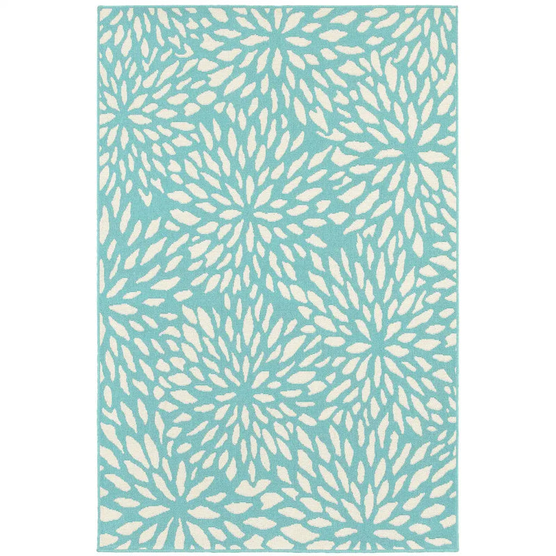 8' X 11' Blue and Ivory Floral Stain Resistant Indoor Outdoor Area Rug Homeroots Outdoor