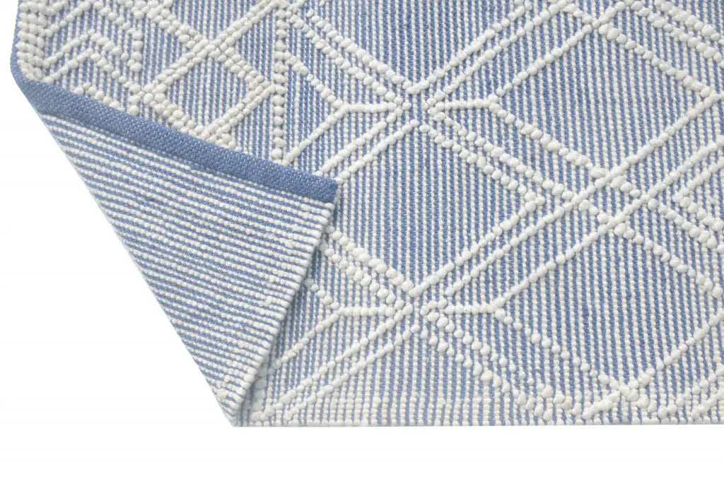8' X 11' Blue and Ivory Geometric Handmade Area Rug Homeroots Home Decor