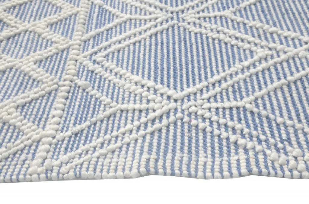 8' X 11' Blue and Ivory Geometric Handmade Area Rug Homeroots Home Decor