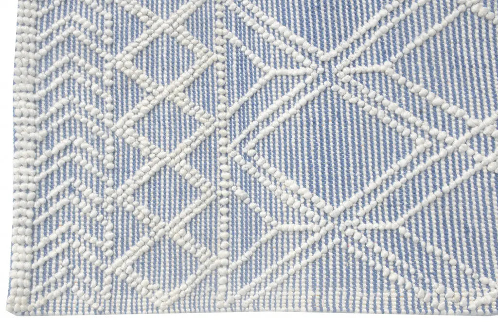 8' X 11' Blue and Ivory Geometric Handmade Area Rug Homeroots Home Decor