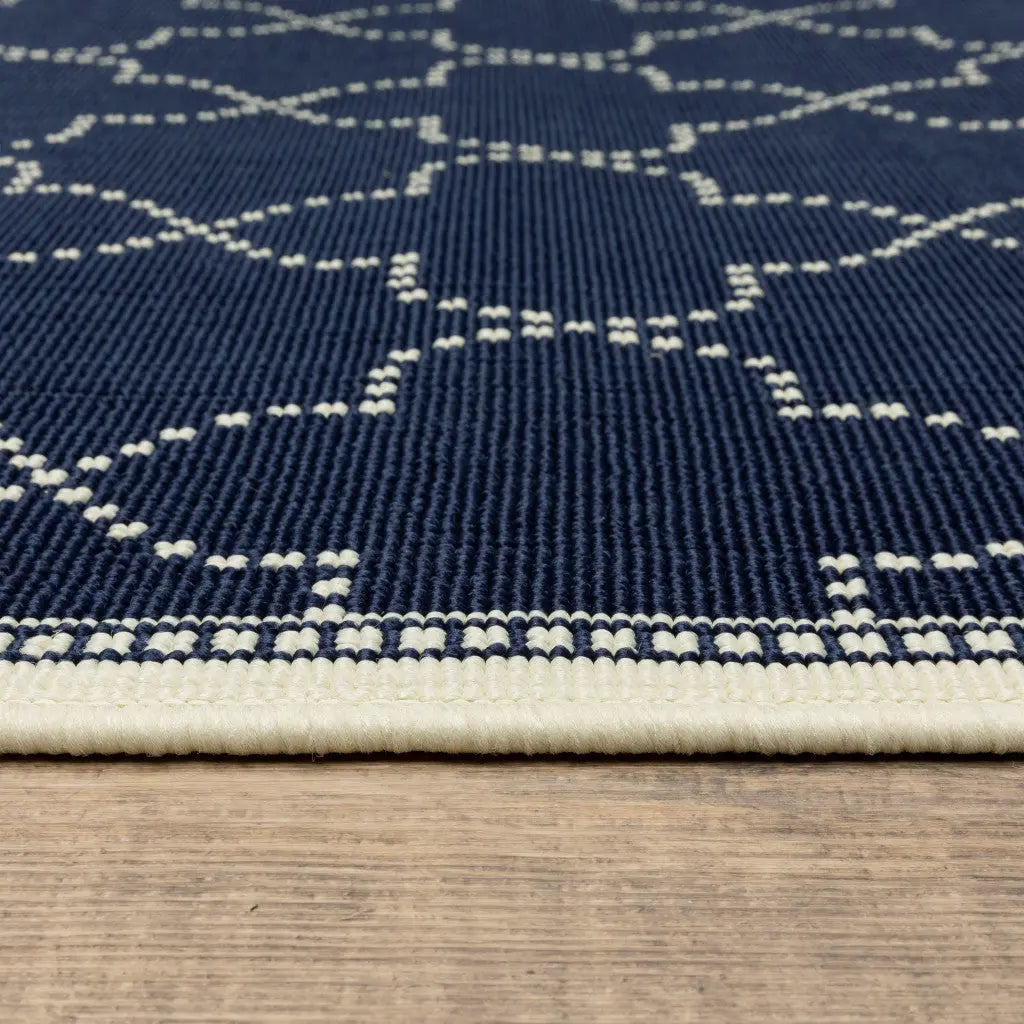 8' X 11' Blue and Ivory Geometric Stain Resistant Indoor Outdoor Area Rug Homeroots Outdoor